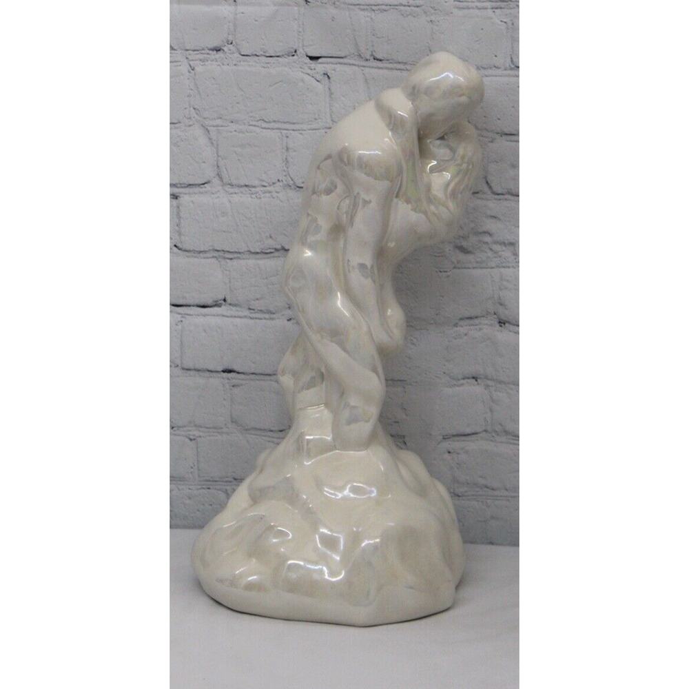VTG Ceramic Statue Lovers Erotic Naked Man Woman Embracing 14” X 6” Pearl White